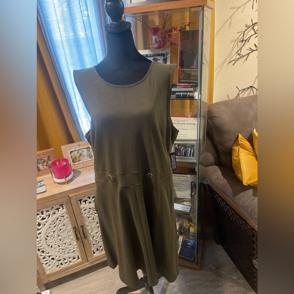 NY & Company NWT Army Green Cotton Sleeves Dress Retail $37 Size XL Tall